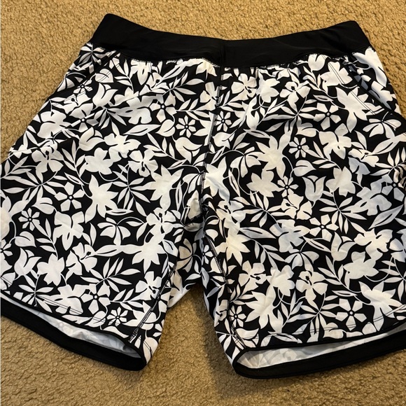 Lands' End Pants - Lands' End Black and White Floral Swim Trunks